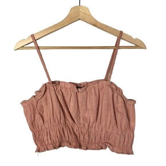 Boutique Pink Swiss Dot Shirred Crop Tank Top M - Picture 2 of 4